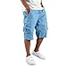 Cargo Shorts for Men Below Knee Drawstring Elastic Waist Mens Cotton Shorts with Pockets Lightweight Fashion Hiking Short Pants Plus Size Summer Construction Capri Tactical Short Sky Blue-XXL
