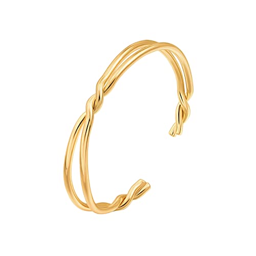 PERNNLA PEARL Dainty 18K Gold Cuff Bangle Bracelet Statement Knot Wide Wire Chunky Bracelets for Women Adjustable Simple Gold Bracelets