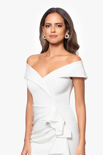 Image of Xscape Women's Bodycon Midi Off-The-Shoulder Ruffle Dress with Center Back Zipper, Petite & Plus Size