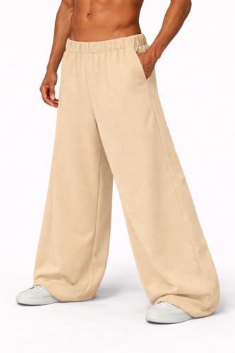 Image of JUGULAR Men's Baggy Barrel Wide Leg Loose Fit Streetwear Track Pants, Black, Pure Cotton, Elastic Waistband, Side Pockets