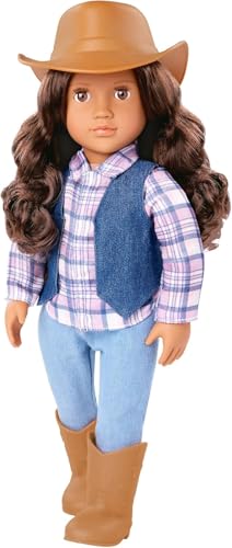 Our Generation – Carolyn – 46 cm-Cowgirl-Puppe – Lebensechte braune Augen & gewelltes braunes Haar – Niedliches Western-Outfit im Karo- und Denim-Stil – Fantasiespielzeug für Kinder ab 3 Jahren
