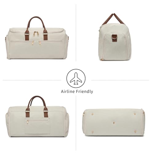 Image of seyfocnia Carry On Garment Bag for Women, Convertible Travel Garment Bag, 2 in 1 Hanging Suitcase Suit Business Travel Bag Overnight Bag, White Brown