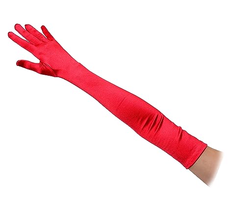 SACASUSA 23" Long Party Bridal Dance Gloves A Grade Quality in Red