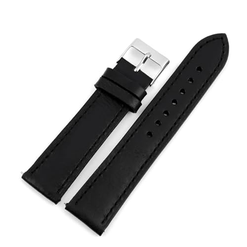 Genérico FYXT Correa De Reloj Cuero Genuino Retro, Vaca Con Cera Aceite, Pulsera 18, 20, 22 Y 24mm, Inteligente Negra For Hombres Mujeres(Black-black line,18mm)