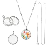 UNICRAFTALE 2 Sets Memory Locket Pendants with 45cm Necklace Stainless Steel Floating Locket Pendants Living Memory Charms Necklace 15mm Glass Photo Frame Locket Charms for Jewelry Making