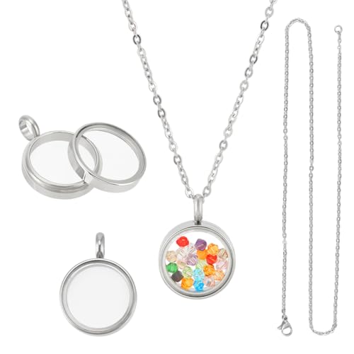 UNICRAFTALE 2 Sets Memory Locket Pendants with 45cm Necklace Stainless Steel Floating Locket Pendants Living Memory Charms Necklace 15mm Glass Photo Frame Locket Charms for Jewelry Making