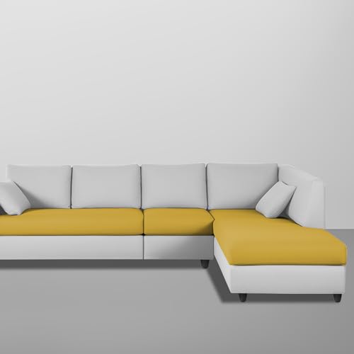 Image of Florian RHS 6 Seater L Shape Sofa Set for Living Room (Yellow Grey Fabric) Premium Fabric Sofa