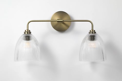 Image of 2 Light Antique Brass Ribbed Glass Vintage Vanity Light (Bulb Included)