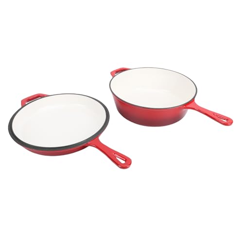 Pssopp Töpfe und Pfannen, Großes Fassungsvermögen, 2-in-1 Gusseisen-Dutch-Ofen-Pfanne mit Deckel Zum Kochen, Braten, Backen, Gusseisenpfanne, 4QT Gusseisentopf