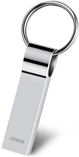 Kauriea USB 1TB Memoria USB 3.0 Mini Pendrive Impermeable Flash USB Mini USB con Llavero de Metal Adecuada para Computadora TV Inteligente (1000GB)