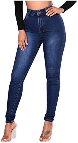 UODSVP Ladies’s Excessive Waisted Denims Waist Strong Coloration Informal Trousers Leggings Denims Pencil Trousers