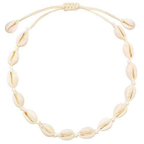 Hugitout Women's Natural Cowrie Shell Necklace, Handmade Shell Choker Adjustable Necklace Hawaii Beach Boho Jewelry