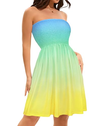 Image of elescat Summer Dresses for Women 2026 Strapless Casual Beach Cover Ups Tube Top Sundress