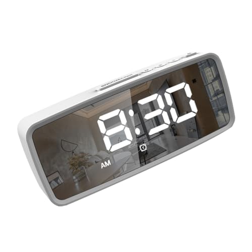 TOBBOMEY 静音デジタル目覚まし時計 ミラー大型スクリーン 薄型軽量 コンパクトデスクトップ 省スペース 寝室 オフィス対応