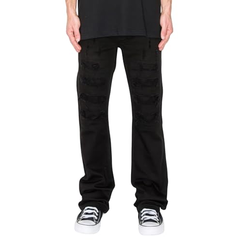 Men's Bootcut Jeans, Black, Waist Sizes 30-38, Distressed Rip & Repair Style, Regular Rise, Wide Leg Opening