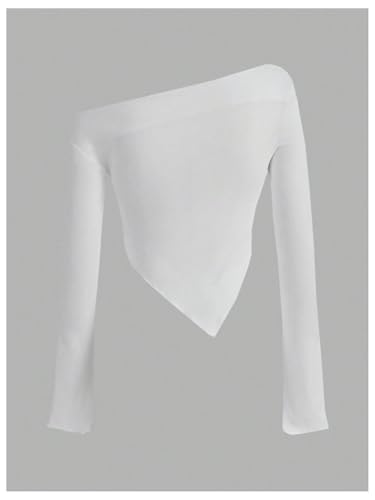 Girl's Off Shoulder Crop Top Long Sleeve Ruched Asymmetrical Tight Shirts Spring Tops2