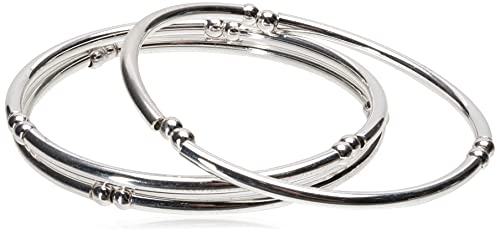 Nine West Women's Three Piece Stretch Bangle Bracelet Set — Silver Tone Stackable Bangles, Layered Fashion Jewelry for Everyday and Dress Wear by Nine West - Used condition - US$14.70