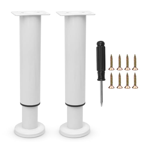 Image of Terdey Furniture Adjustable Legs, Metal Bed Support Leg Central Slat Frame Couch Replacement Support Leg Part Heavy Duty Furniture Foot with Screwdriver for Cabinet/Dresser/Table/Sofa (White 18-32cm)