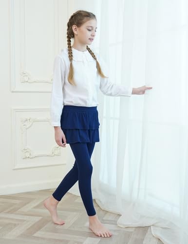 Girls School Uniform Pants Kids Stretchy Tights Soft Tutu Leggings with Ruffle Skirt (US, Age, 7 Years, 8 Years, Navy)2