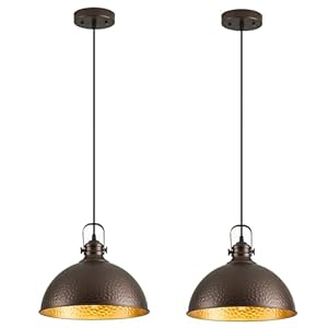 Refice Farmhouse Pendant LightsHammered Metal Shade Oil Rubbed Bronze Matte Pendant Lighting for Kitchen Island Industrial Adjustable Height Hanging Light Fixtures for Barn Dining Room 2 Pack
