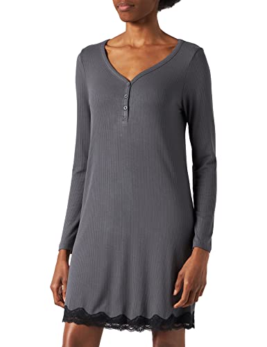 Iris & Lilly Damen Langärmeliges Nachthemd, Verwaschenes Dunkelgrau, 36