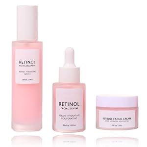 Retinol Skincare Set for Women, Anti Aging & Hydrating Facial Kit with Retinol Cream, Serum, And Cleanser, Pamper Kit for Women Mom Birthday, Retinol Skin Care Set for Anti Wrinkle & Glowing Skin,3PCS