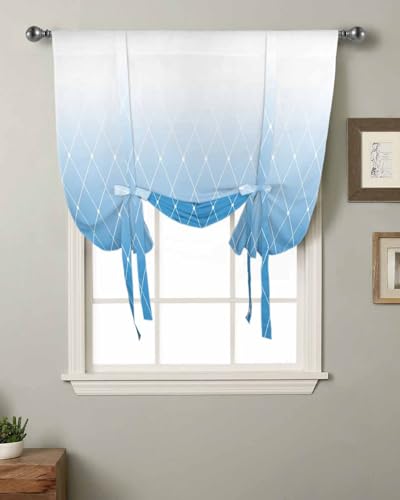 ARTSHOWING Blue Tie Up Curtains for Windows 63 Inch Length Balloon Curtains Kitchen Adjustable Balloon Window Shade Modern Abstract Geometric Tie Up Valance Bathroom Curtain Window 42