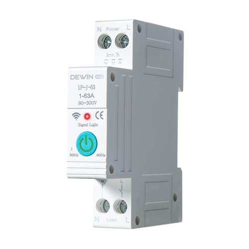 DEWIN Interruttore Smart Wifi,AC 230V 63A Interruttore Wifi Tuya Smart su Guida Din Timer Magnetotermico Wifi con 3 modalità di temporizzazione Controllo Remoto Tramite APP Tuya
