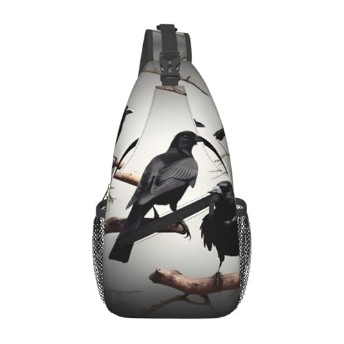 Bolso bandolera negro con estampado de pájaros para senderismo y running