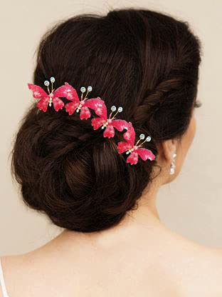 Hair Flare Artificial Butterfly Hair Pin for Girls and Women/Hair Accessories and Hair Judapin for Women- Red, 2232, Pack of 6 Pins 1
