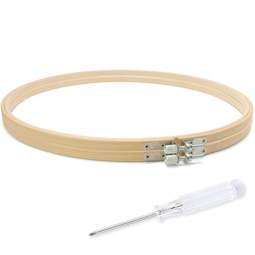 Image of Biaungdo 12 Inch Round Wood Embroidery Hoops, 2 Pieces | Adjustable Bamboo Circle, Cross Stitch Hoop Ring, For Art Craft Sewing, Christmas Decoration