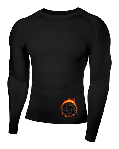 Runhit Thermoshirt Herren Winter Thermo Oberteil Thermounterwäsche Funktionsunterwäsche Thermo Unterhemd Skiunterwäsche, Männer Warme Unterwäsche für Sport Fitness Fussball Schwarz L