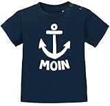MoonWorks® Baby T-Shirt Kurzarm Spruch lustig Moin Anker Grafik Print Maritim Nordisch Jungen Mädchen Shirt Dunkelblau 68/74 (4-9 Monate)
