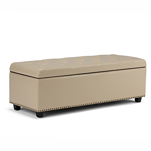Simpli Home Hamilton 48 inch Wide Rectangle Lift Top Storage Ottoman in Upholstered