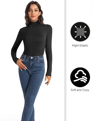 Image of HOPLYNN 3 Pack Turtlenecks Women Long Sleeve Pullover Baselayer Undershirts Tops Turtle Neck Mock Shirts