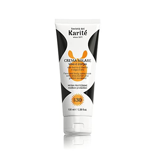 Karité Bioélite Crema Solare Viso e Corpo SPF 30 Protezione Solare con Burro di Karité e Alga d’Oro – Idratante, Anti-Age e Effetto Abbronzato Dorato – per Pelli Sensibili, Made in Italy, 100 ml