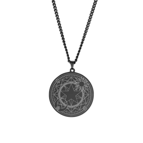 Bonne chance Amulette de style vintage avec croissant de lune et pentagramme ésotérique
