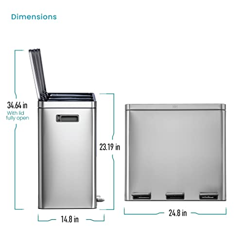 Home Zone Living 16 Gallon Kitchen Trash Can Recycling Combo With 3 Compartments For 60 Liter Total Capacity #TOP7