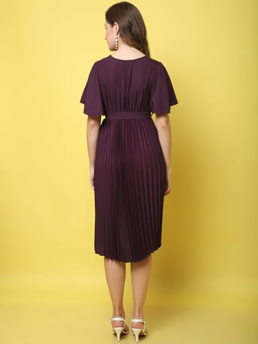 Image of Fabflee Women's Polyester A-Line Standard Length Dress (FB-P1-Pleated-202 M Purple M)