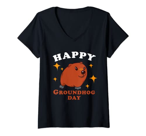 Mujer Feliz día de la marmota, respeto a la marmota lindo Camiseta Cuello V