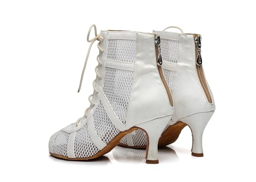 Image of Dance Practice Shoes for Women Mesh Ballroom Sandals Heels Party Prom Ankle Booties with Zip