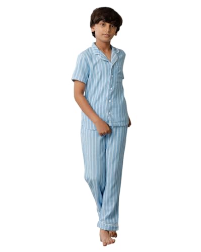 Image of Under Fourteen Boys Cotton Night Suit Set | Soft Breathable 2Pcs Sleepwear /Nightwear /Sleepsuit /Loungewear Co-Ord | Checks Top & Pyjama | Elastic Waist & Pockets | Multicolor Pajama Party & Gifting Set