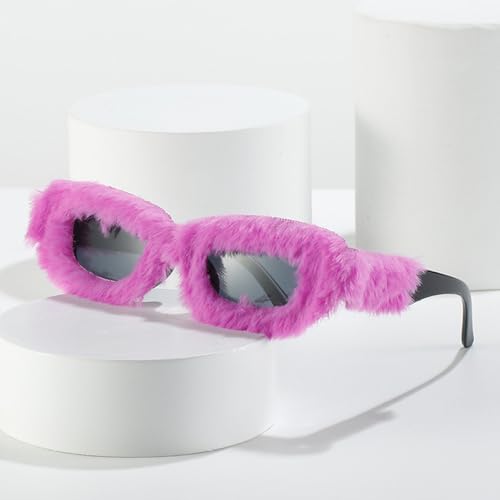Lunettes de soleil rectangle marron thé léopard avec monture peluche douce - 2