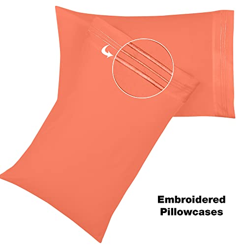 Royale Linens - 4 Piece Full Bed Sheet - Soft Brushed Microfiber 1800 Bedding Set - 1 Fitted Sheet, 1 Flat Sheet, 2 Pillow Case - Wrinkle & Fade Resistant Luxury Full Size Sheet Set (Full, Coral) #TOP3