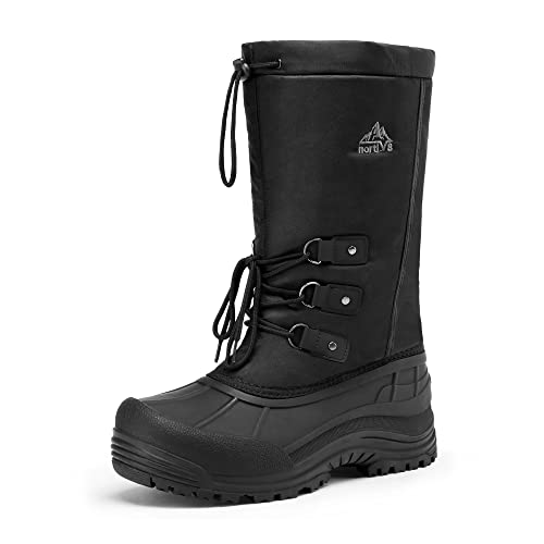 NORTIV 8 Men's Waterproof Winter Snow Boots Insulated Fur Liner Lightweight Outdoor Tall Boots 8 Black-2m