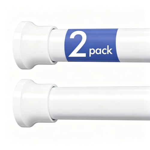 Image of Corklatta 2 Pack White Spring Tension Curtain Rods Adjustable 24-48 Inch | 7 /8 Inch Diameter Adjustable Spring Tension Rod ,No Drill Curtain Rods for Windows,Doorway