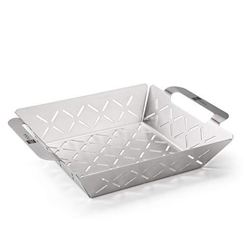 HEYNNA® Edelstahl Grillkorb - Grillzubehör Grillschale für Gemüse, Fleisch & Fisch auf dem Grill oder im Backofen