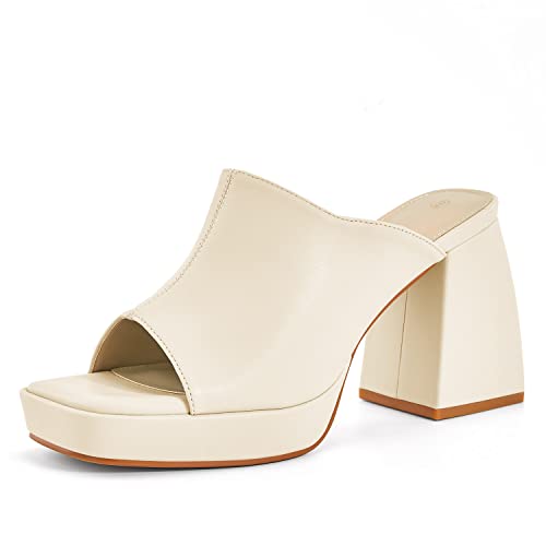 Image of Coutgo Womens Chunky Platform Sandals Slip On Square Toe High Heel Sexy Mules