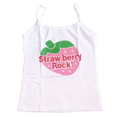 Y2k Aesthetic Cute Tee Vintage Street Women Graphic Kawaii Clothes Cutecore Slim Fit Crop Tops Camisole (Small Strawberry)