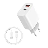 【CHARGE RAPIDE ET DOUBLE PORT】Cet adaptateur secteur USB-C de 20 W combine une puissance de charge élevée et une configuration pratique à double port (USB-C + USB-A). Rechargez votre smartphone ou tablette compatible jusqu'à trois fois plus vite qu'avec un chargeur standard de 5 W. Idéal pour une recharge rapide. Compatible avec le câble USB-C vers USB-C de 2 mètres inclus. Parfait pour une utilisation à la maison, au bureau ou en déplacement